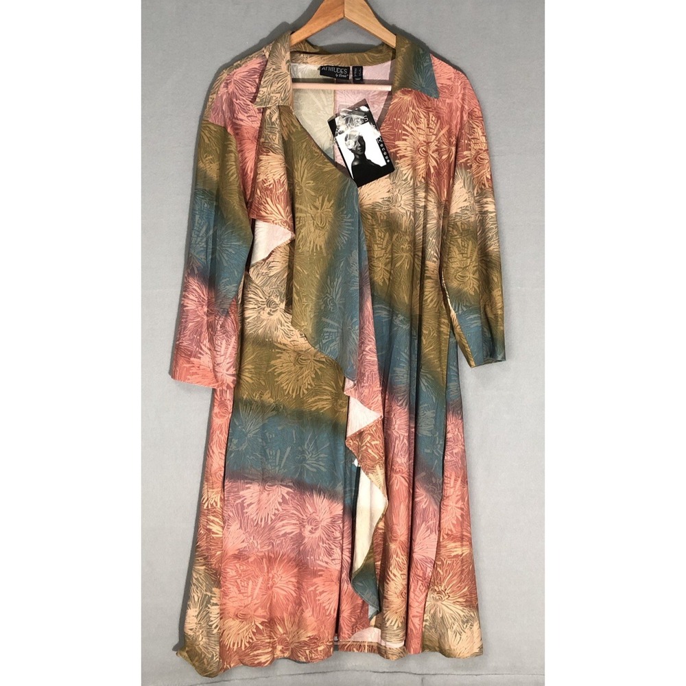 Attitudes By Renee Ombré Floral Button Front Duster Dress Size L NEW